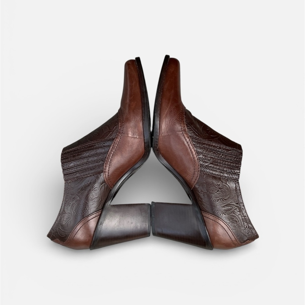 Antonio Melani Square Toe Tooled Leather Western Booties in Brown Sz 10 - Picture 5 of 7